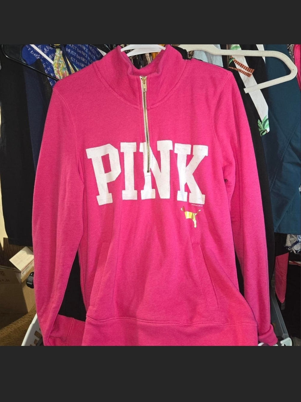 PINK Victoria's Secret Bright Pink Half-Zip Pullover